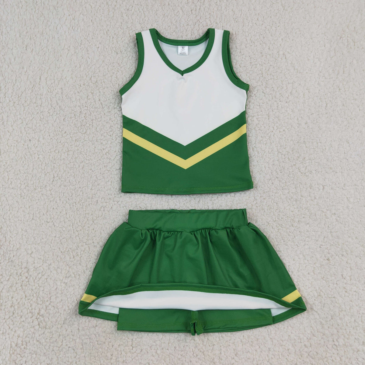 NO MOQ RTS GSD4238(1)-yoga Baby Girl Clothes Green Yellow Chevron Sleeveless Cheer Top Skirt Cheerleading Outfit 202609