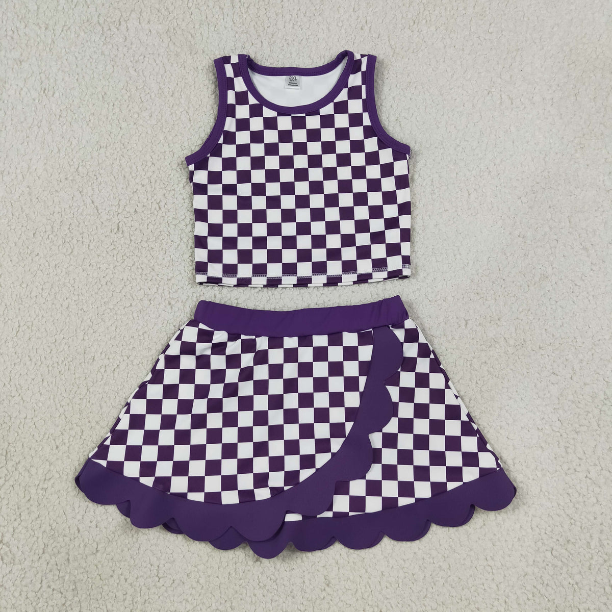 NO MOQ RTS GSD4251(1)-yoga Baby Girl Clothes Checkerboard Print Sleeveless Top And Skirt Set 202609