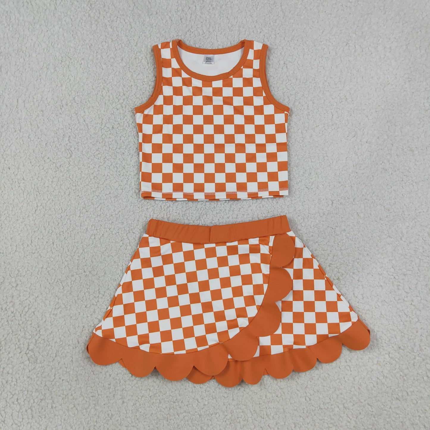 GSD4252 Orange YOGA checkboard skort girl outfit 202608 RTS