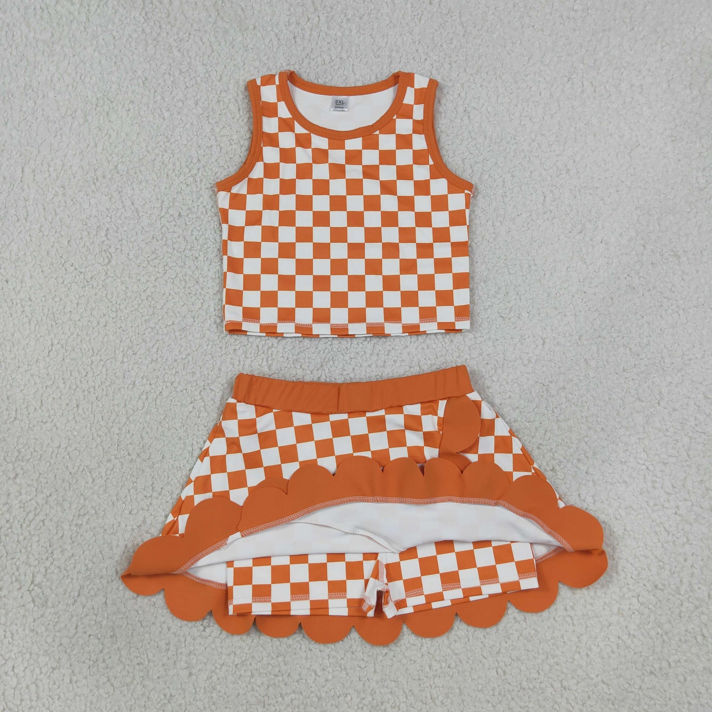 GSD4252 Orange YOGA checkboard skort girl outfit 202608 RTS