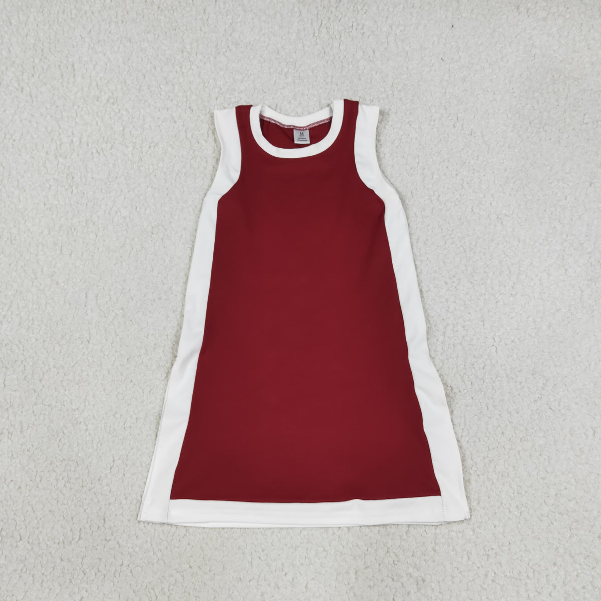 NO MOQ RTS GSD4257(1)-yoga Baby Girl Clothes Red White Color Block Solid Print Sleeveless Basketball Dress 202610