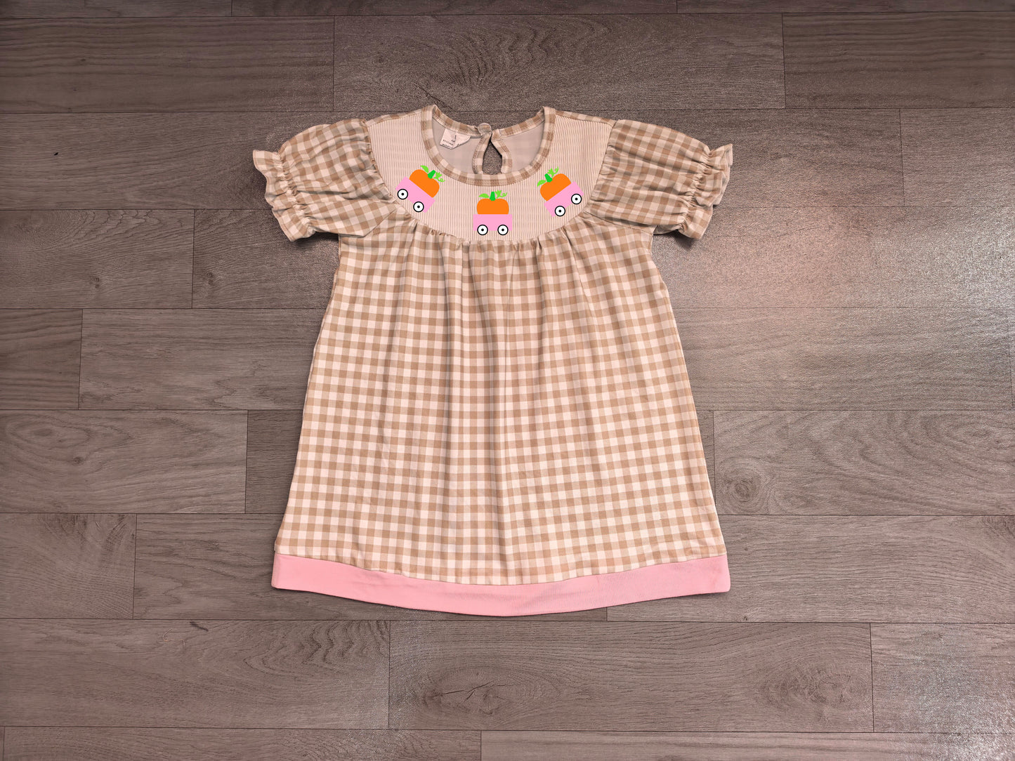 RTS GSD4258 Fruit Smocked Embroidery Plaid Girls Active Yoga Dress 202608