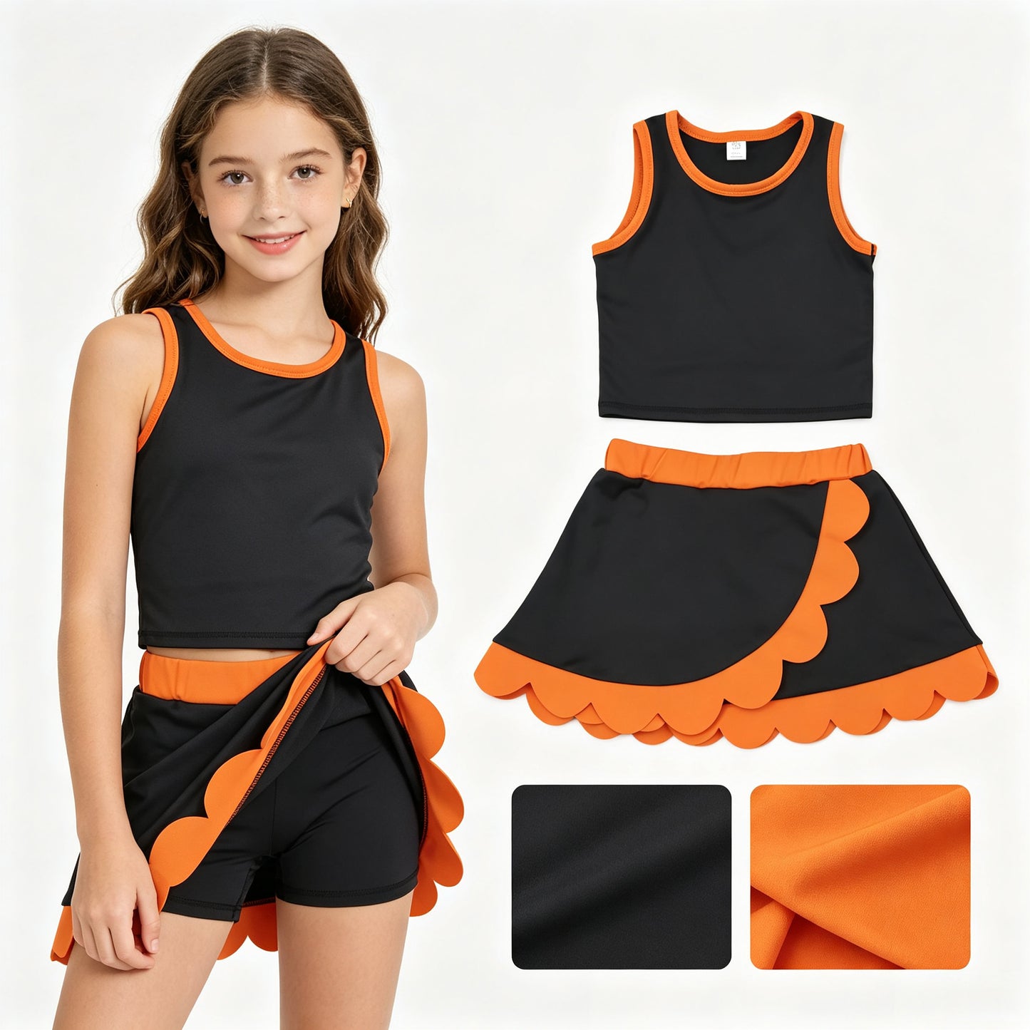 GSD4259  Orange solid Black YOGA checkboard skort girl outfit 202608 RTS