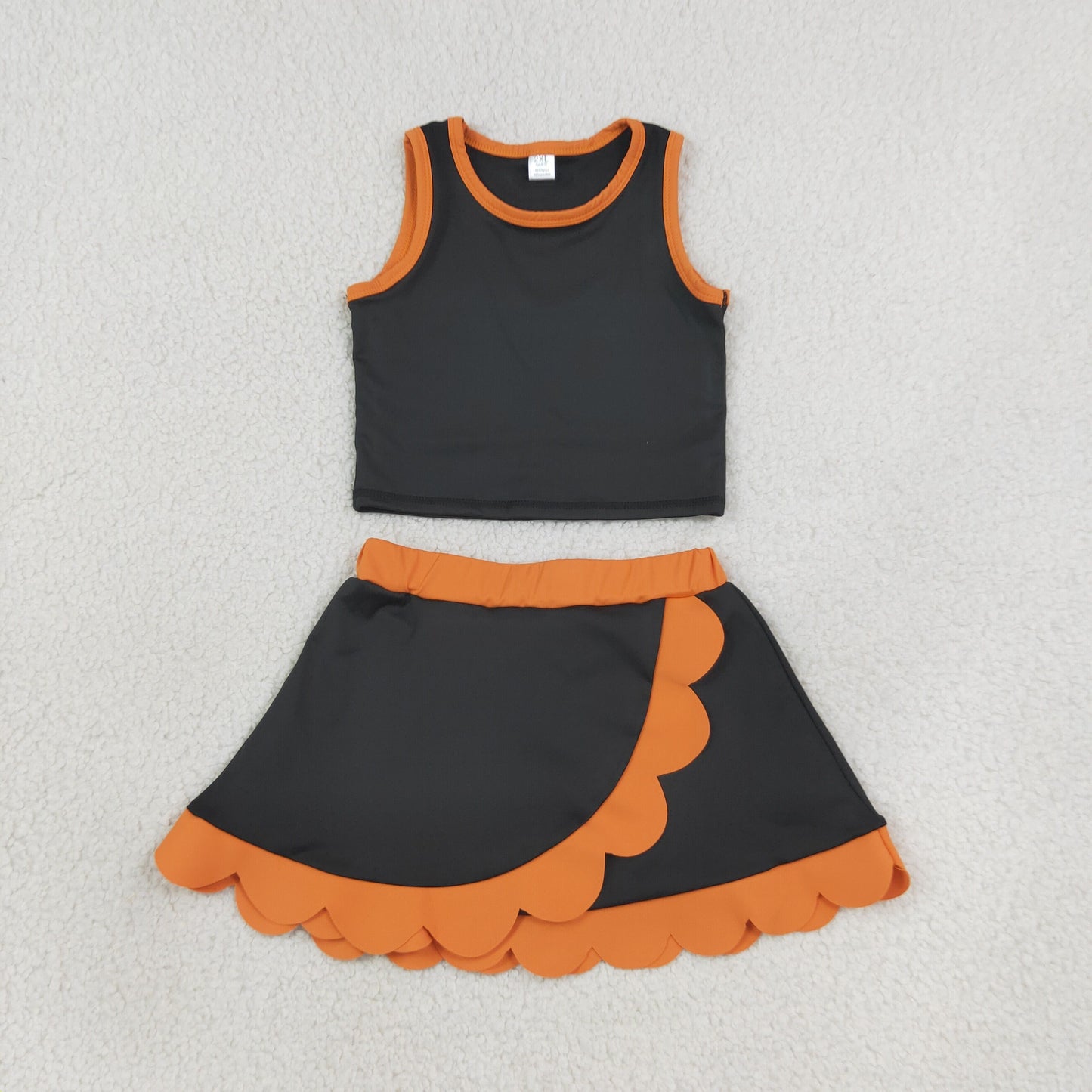 GSD4259  Orange solid Black YOGA checkboard skort girl outfit 202608 RTS