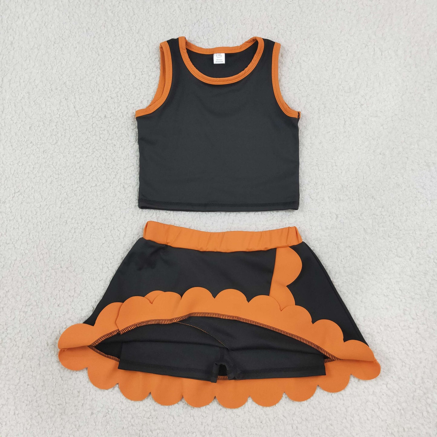 GSD4259  Orange solid Black YOGA checkboard skort girl outfit 202608 RTS
