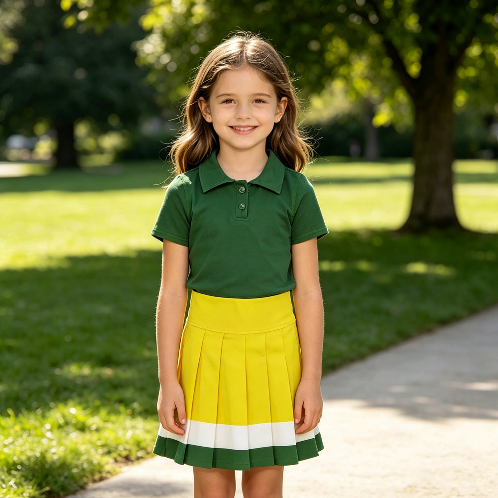 RTS GSD4261 Green Yellow Skort Set  Yoga polo westen skirt Girls Green Polo Color Block Pleated Skirt Set 202607