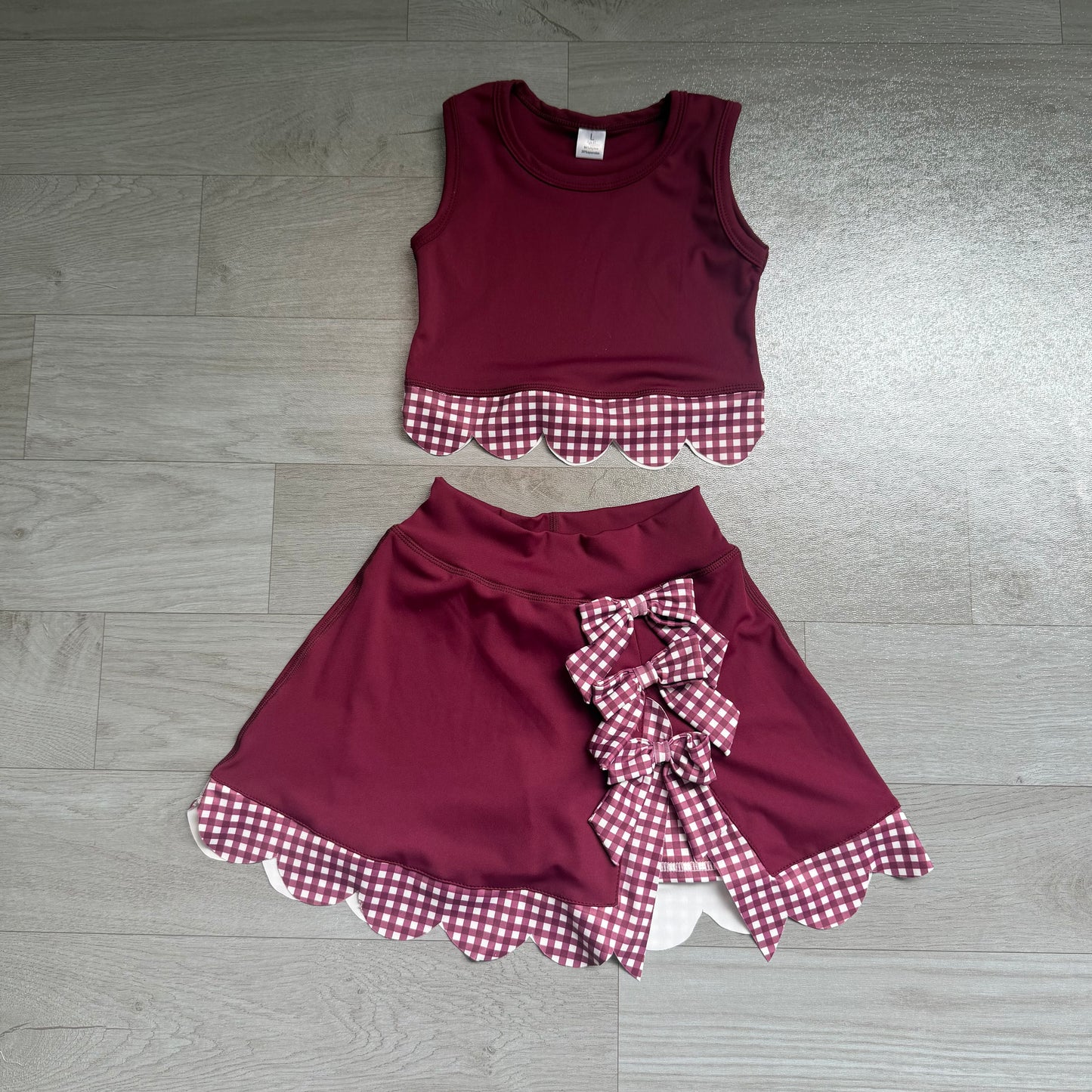GSD4266 yoga scallop  red white checkboard sports girl  outfit skirt  2026 preorder