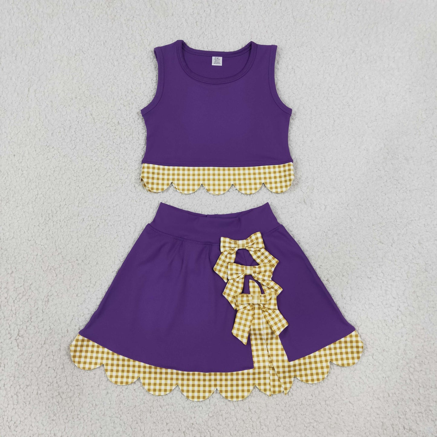 GSD4267  yoga scallop purple orange checkboard sports girl  outfit skirt  Scallop Edge 202608 RTS