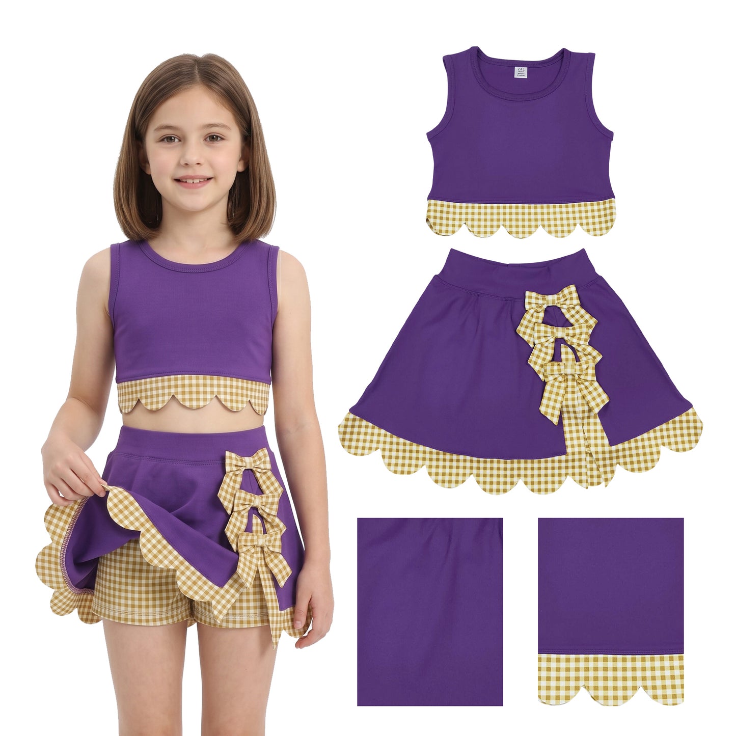 GSD4267  yoga scallop purple orange checkboard sports girl  outfit skirt  Scallop Edge 202608 RTS