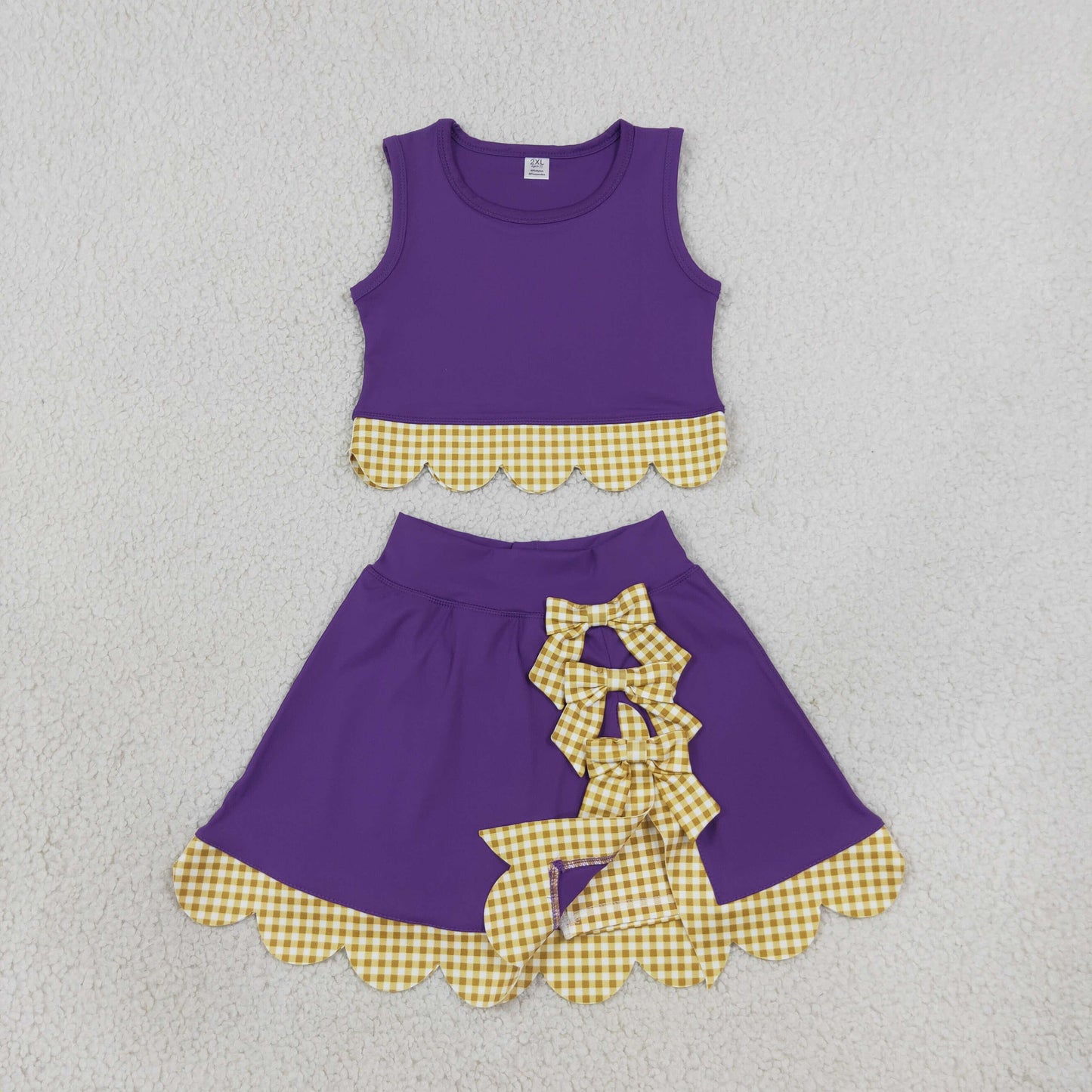 GSD4267  yoga scallop purple orange checkboard sports girl  outfit skirt  Scallop Edge 202608 RTS