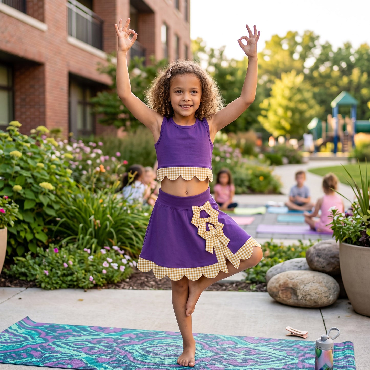 GSD4267  yoga scallop purple orange checkboard sports girl  outfit skirt  Scallop Edge 202608 RTS