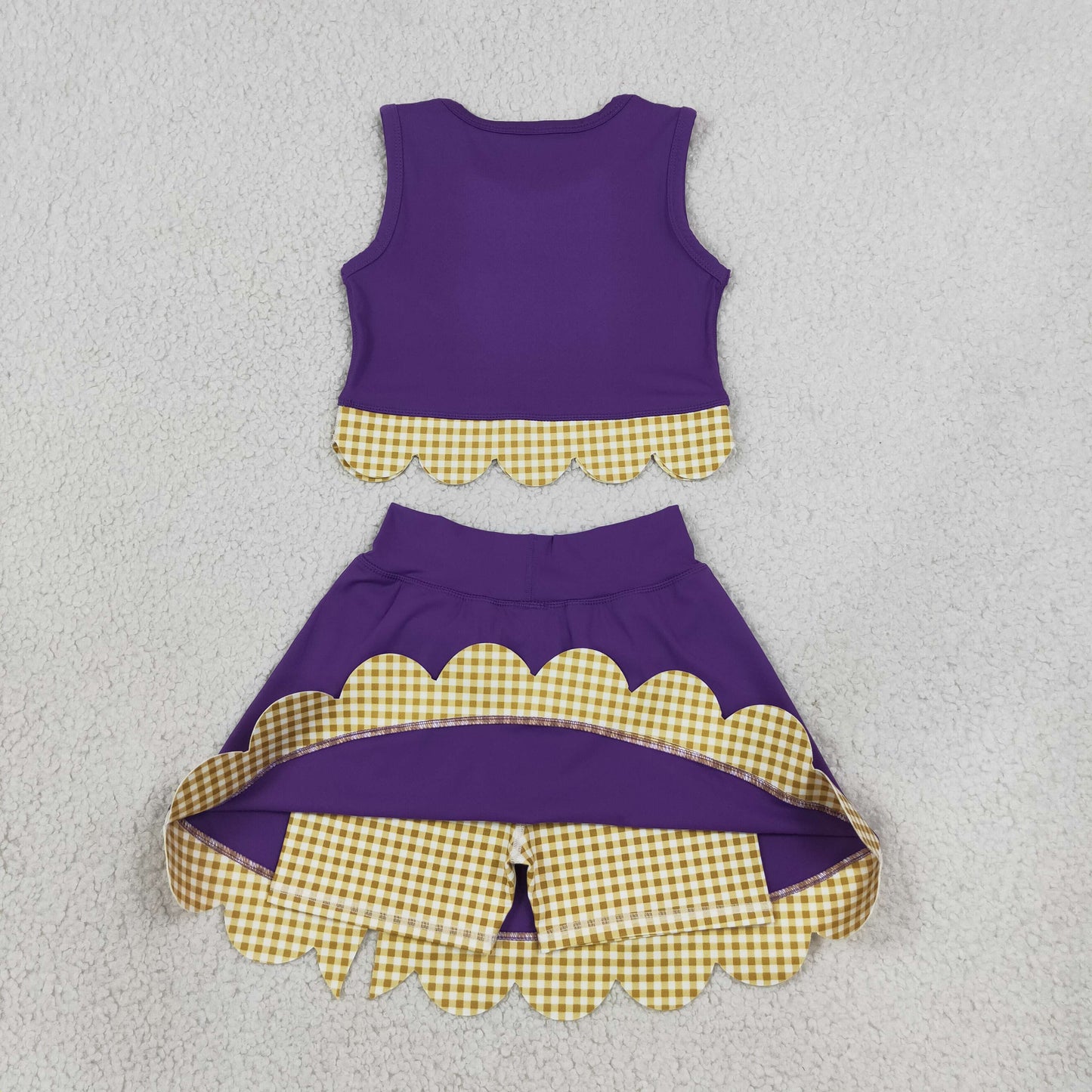 GSD4267  yoga scallop purple orange checkboard sports girl  outfit skirt  Scallop Edge 202608 RTS