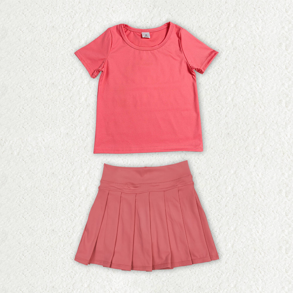 GSD4273 pink pleated skirt yoga solid girl set RTS 202607  RTS