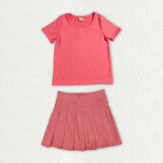 GSD4273 pink pleated skirt yoga solid girl set RTS 202607  RTS