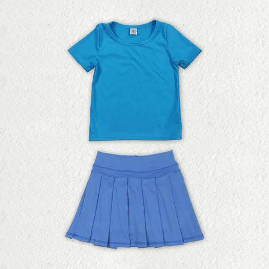 GSD4277 blue pleated skirt yoga western blanket RTS 202607  RTS