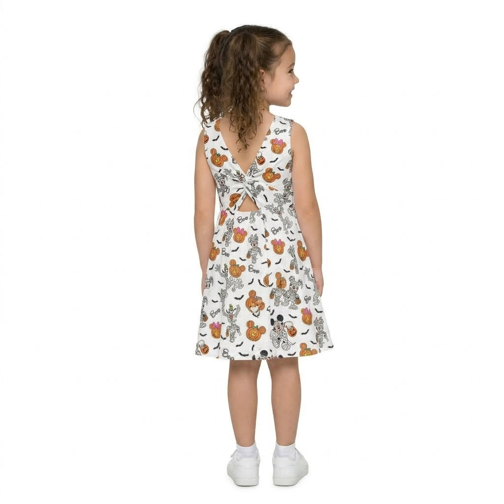 NO MOQ RTS GSD4291(1)-yoga Baby Girl Clothes Halloween Cartoon Mummy Pumpkin Print Sleeveless Twirl Dress 202609