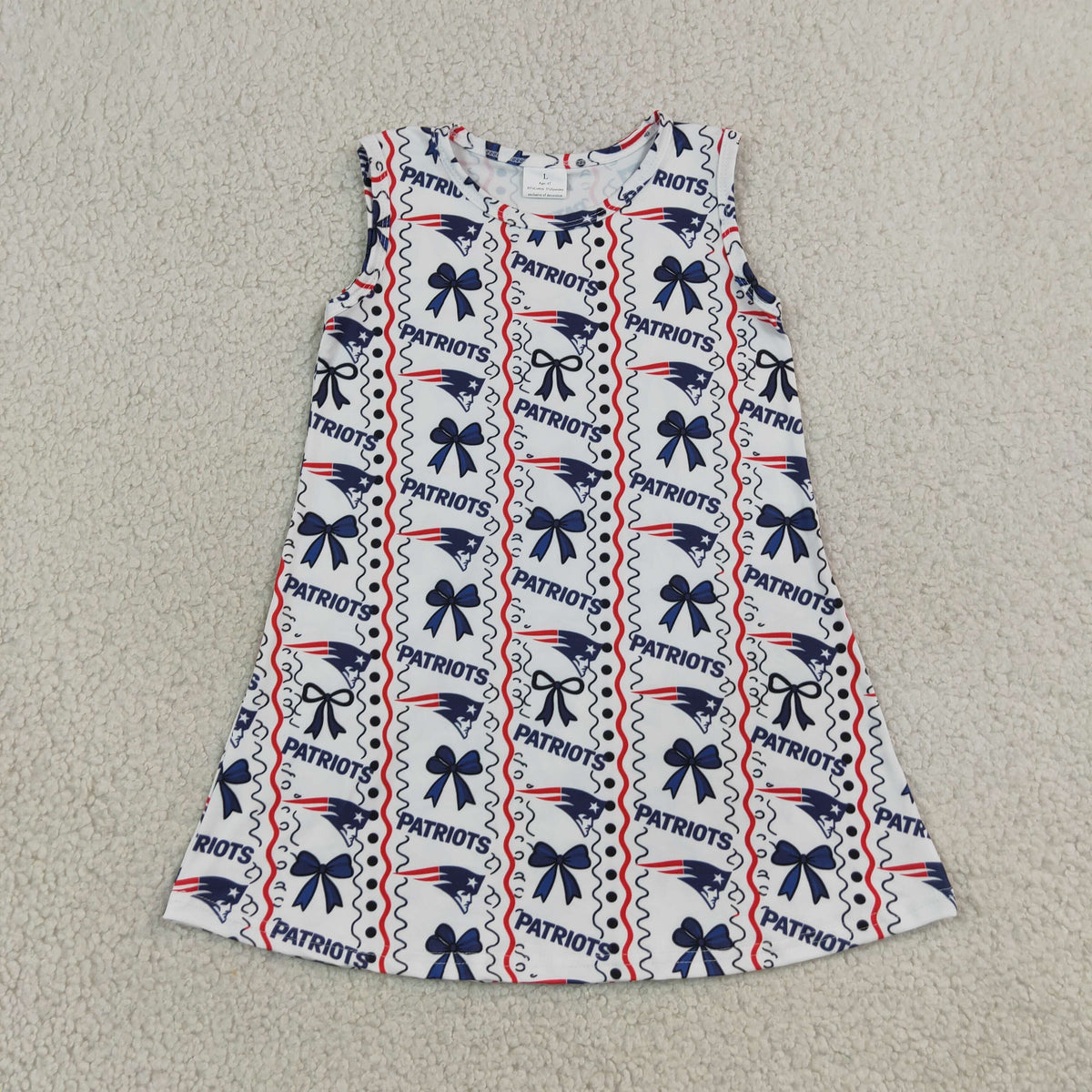 NO MOQ RTS GSD4293 Baby Girl Clothes Patriots Team Bow Print Sleeveless A Line Dress 202609