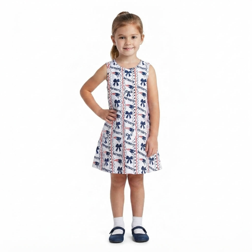 NO MOQ RTS GSD4293 Baby Girl Clothes Patriots Team Bow Print Sleeveless A Line Dress 202609