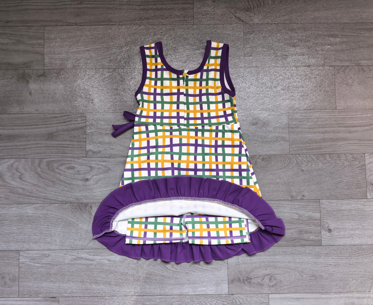 Sample-Real Pics GSD4333 Baby Girl Clothes Plaid Mixed Print Sleeveless Ruffle Hem Dress
