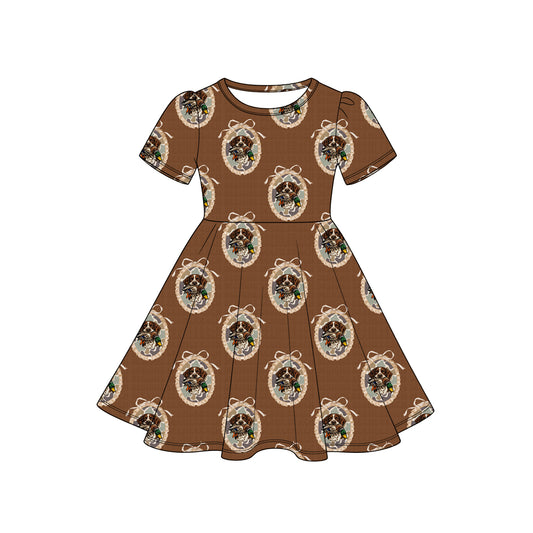 Preorder (moq 5) GSD4339 Baby Girl Clothes Deer Circle Print Short Sleeve Swing Dress
