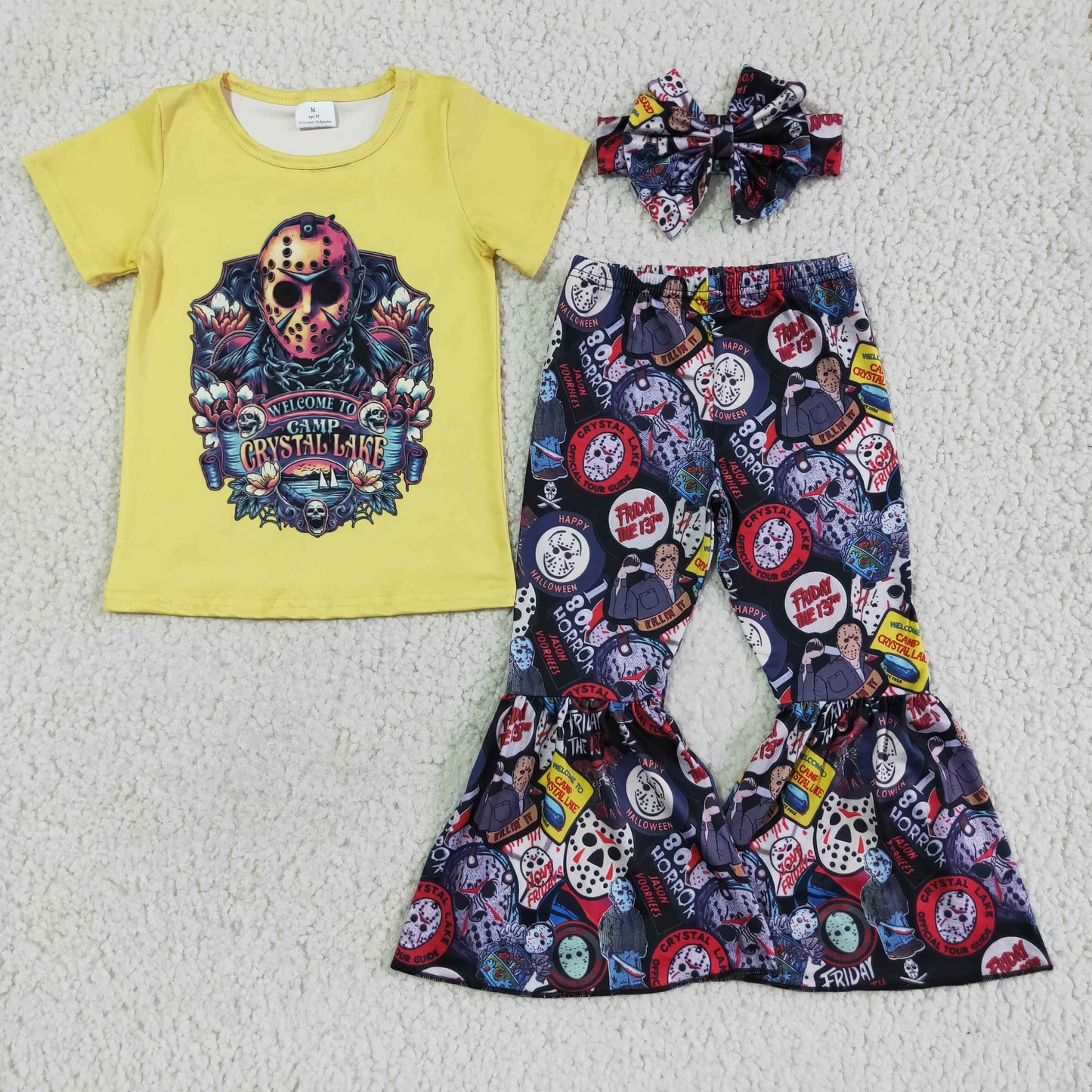 RTS (choose headband below) 0808 yellow LAKE short sleeve halloween camp pants girl outfit