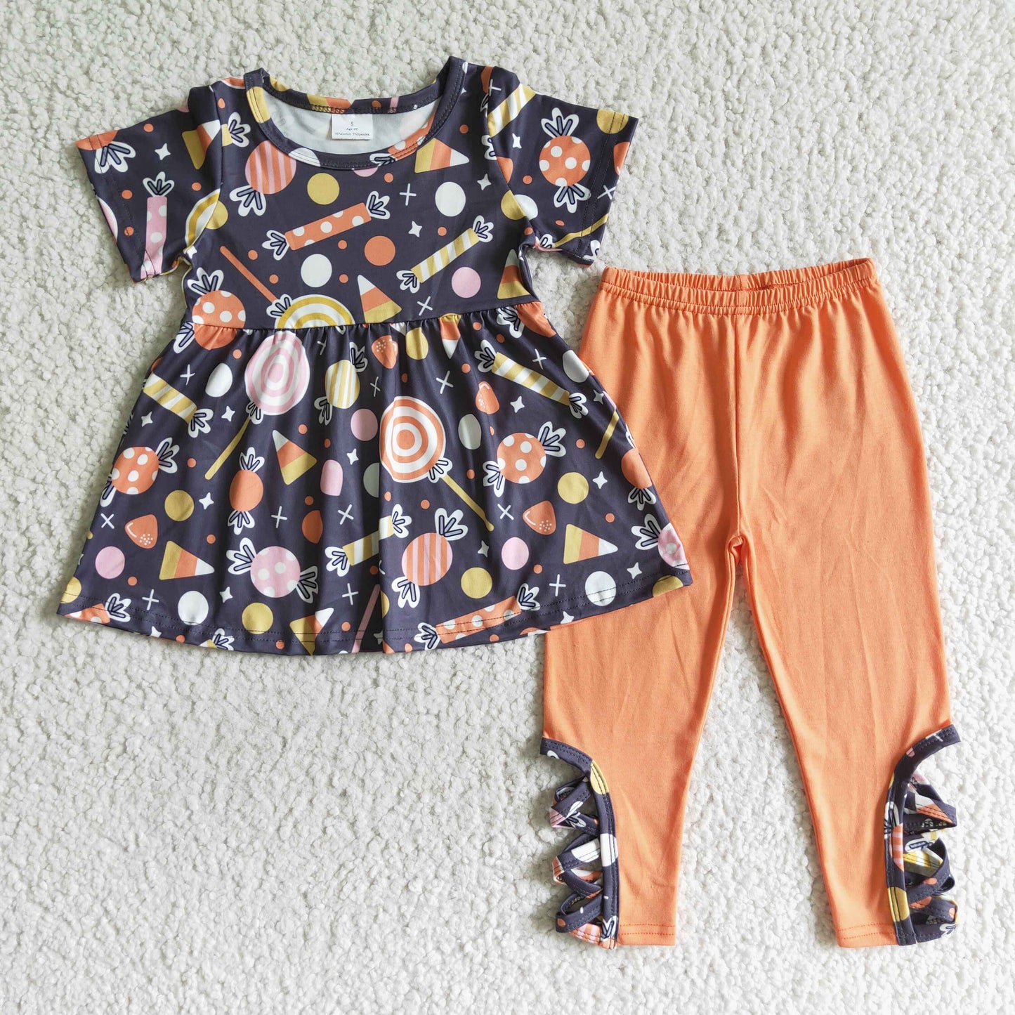 GSPO0156 RTS short sleeve long orange legging pants candy snacks thanks giving girl outfit 20230623