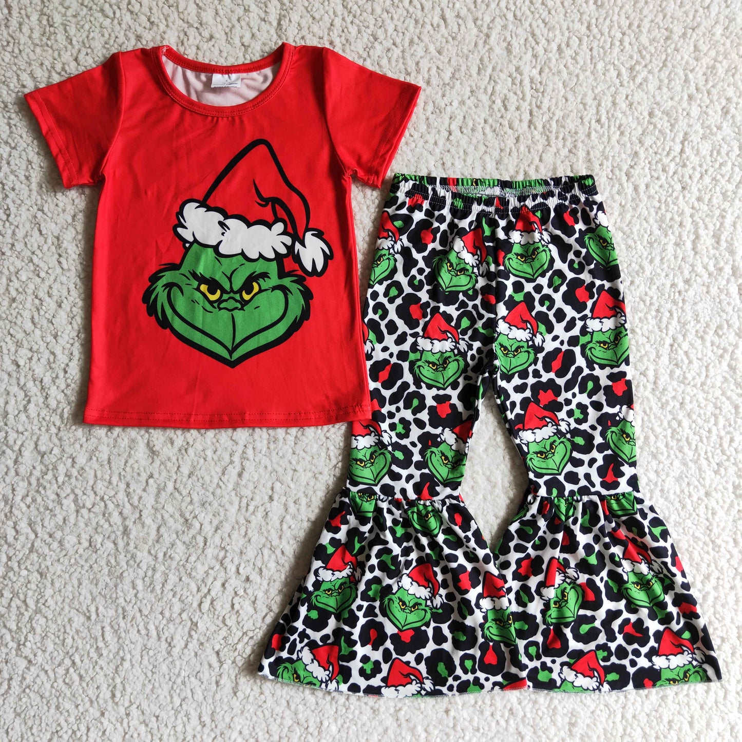 GSPO0162 christmas green grin cartoon short sleeve pants baby girl outfit RTS20230612 RTS