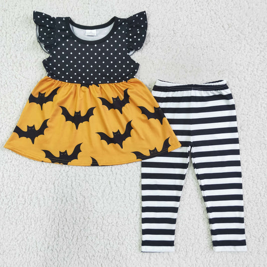 GSPO0171 RTS cartoon orange pumpkin plaid short sleeve dots long pant girl outfit halloween  rts 202409