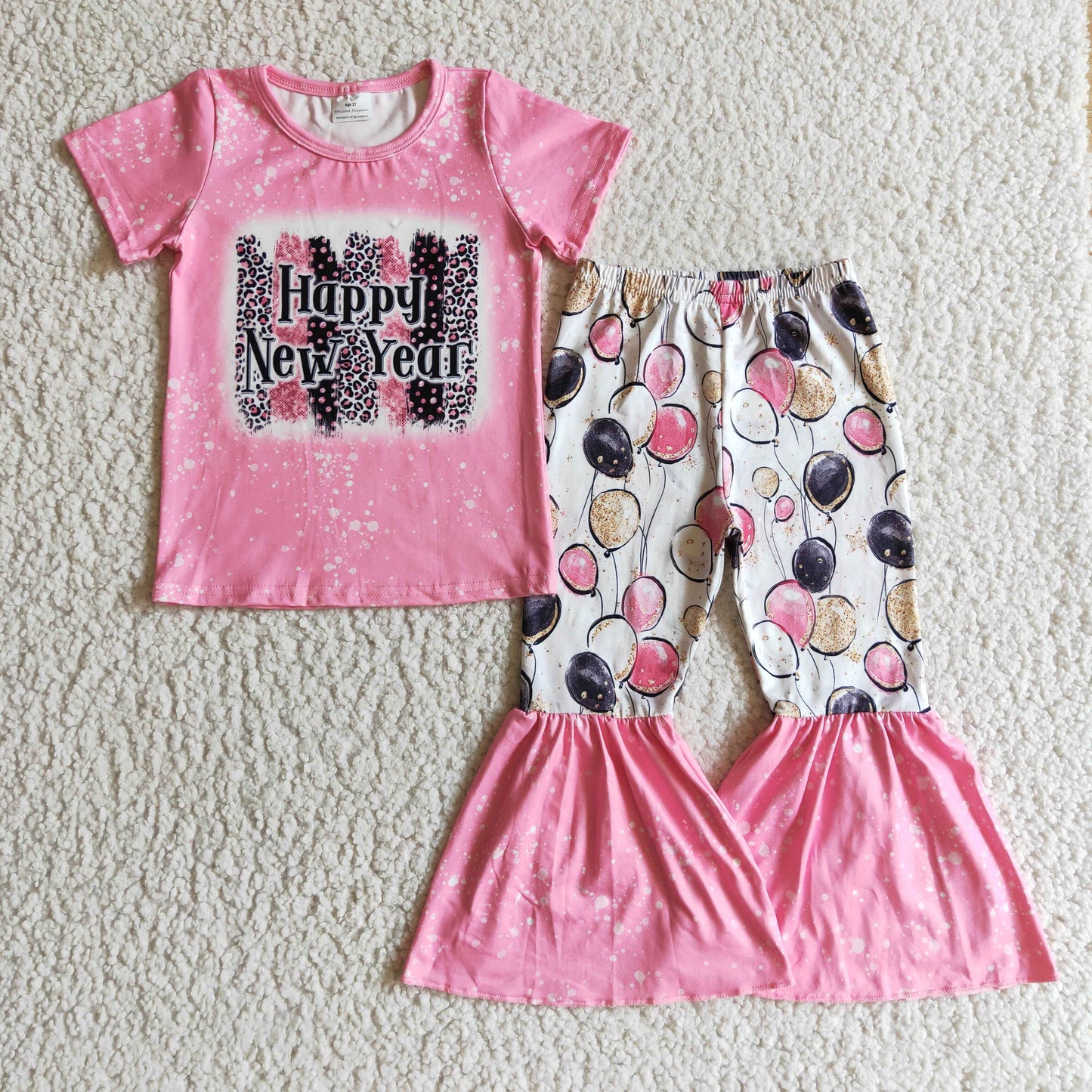 promotion price GSPO0204 RTS happy new year long sleeve jogger girl boy pajamas outfit