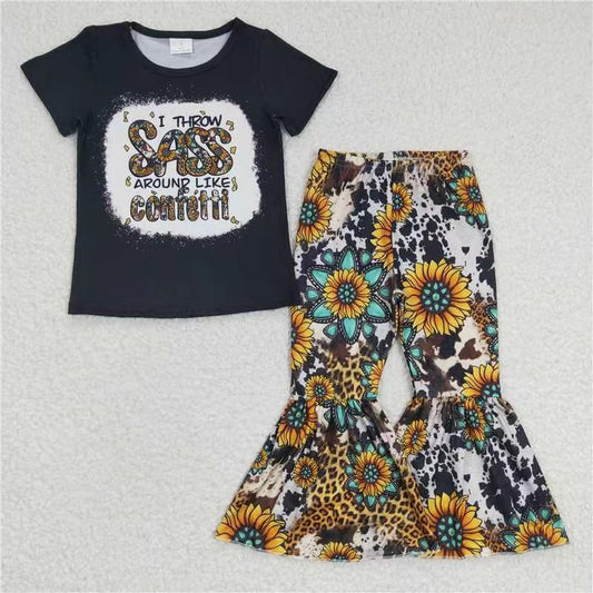 GSPO0484 confetti sunflower short sleeve girl outfit 20230520 RTS