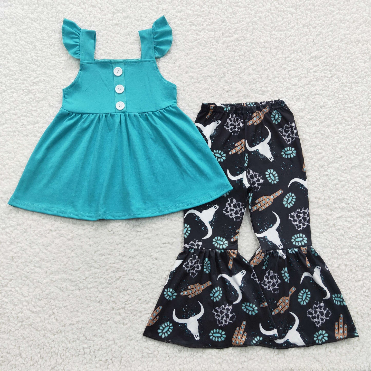 GSPO0581 blue cow short sleeve shorts girl outfit 20230425 RTS