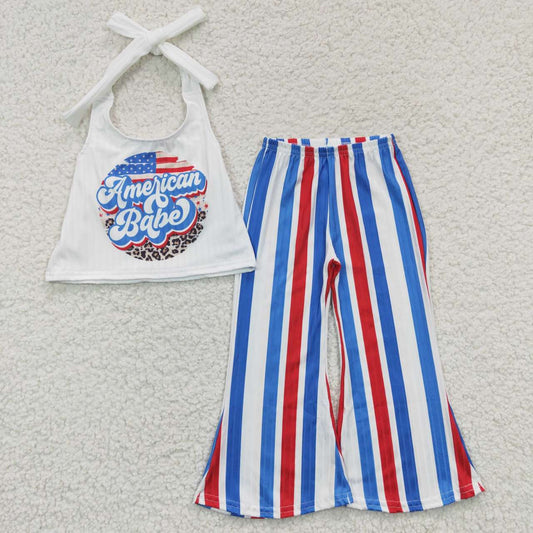 GSPO0655 halter short sleeve 4th of july girl outfit  20230511 RTS