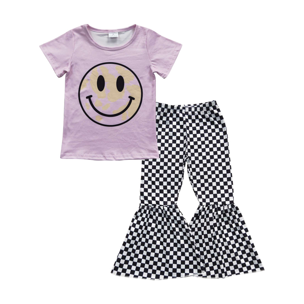 组合GSPO0660  pink smile checkerboard short sleeve girl outfit 20230513 RTS