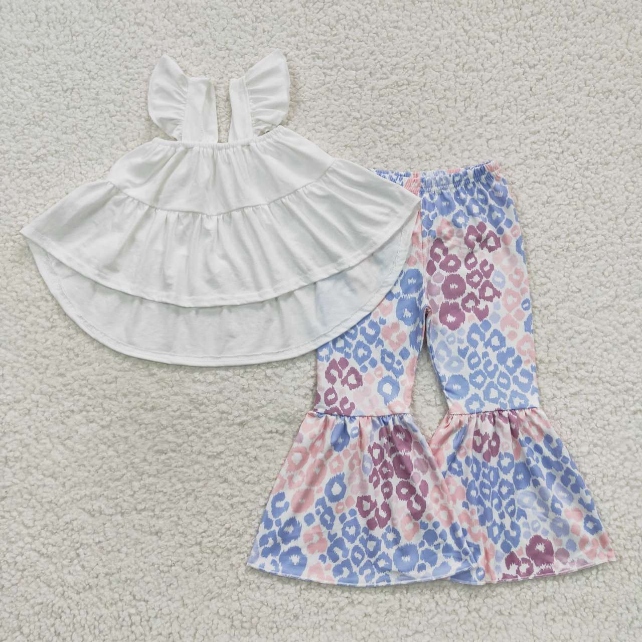 GSPO0678  yellow gullas top leopard pants girl clothes short sleeve girl outfit 20230622 RTS