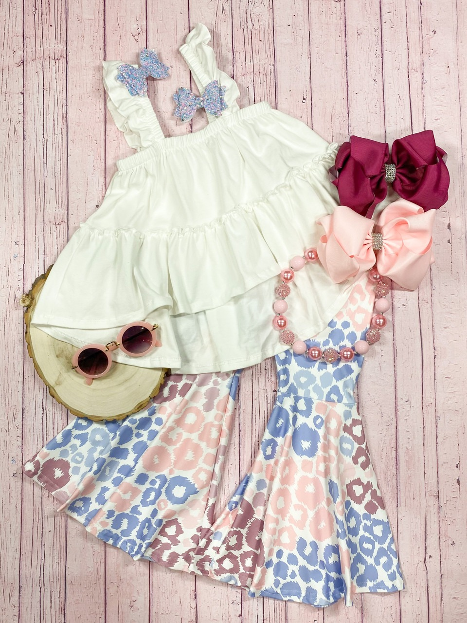 GSPO0678  yellow gullas top leopard pants girl clothes short sleeve girl outfit 20230622 RTS