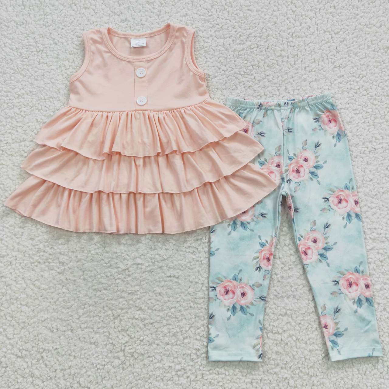 GSPO0697 cotton solid short sleeve ruffle flowers kids girl outfit  20230628 RTS