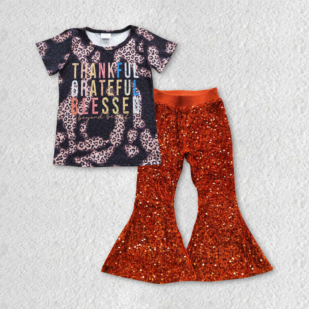 GSPO0705 Western thanksgiving thankful short sleeve top red sequin girl outfit 20230523 RTS