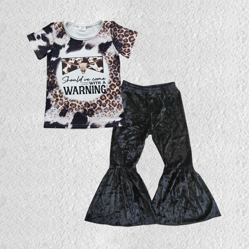 GSPO0715 western short sleeve bell bottom velvet pants girl outfit 20230526 RTS