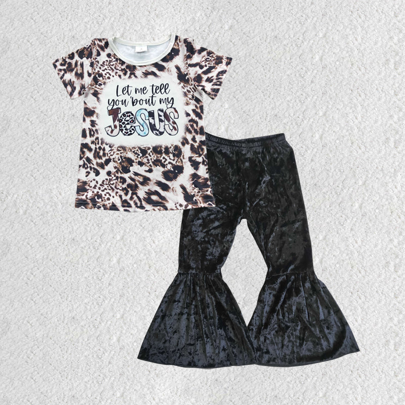 GSPO0715 western short sleeve bell bottom velvet pants girl outfit 20230526 RTS