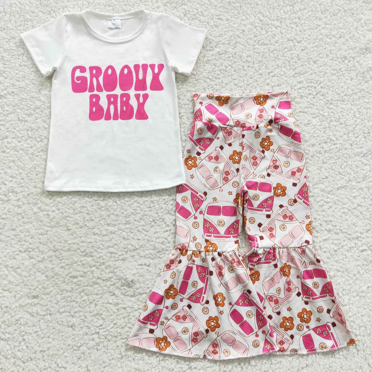 GSPO0718 flowers smile face short sleeve kids girl outfit  20230622 RTS