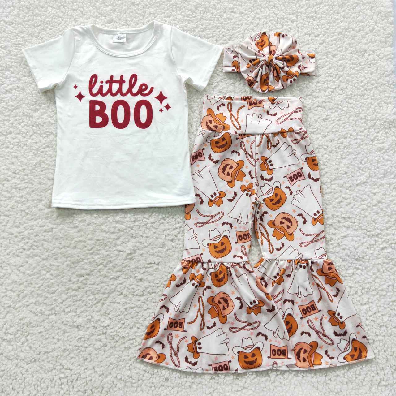 GSPO0723 western little boo Halloween pumpkin short sleeve children girl outfit preorder 20230720