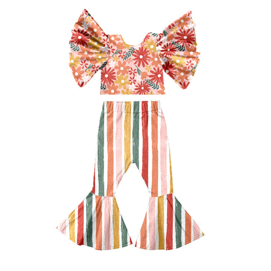 GSPO0726 western flower pattern short sleeve children girl outfit preorder 20230601