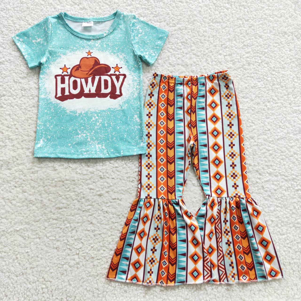 GSPO0735 howdy hat outfit short sleeve bell bottom girl outfit 20230720