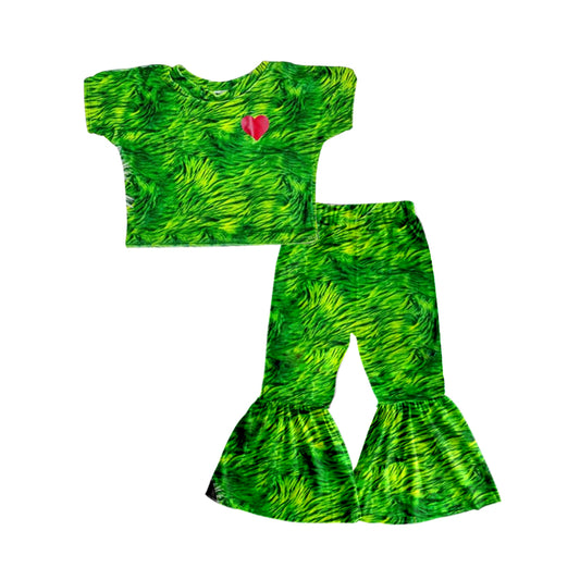GSPO0754 christmas green short sleeve kids girls outfit preorder 20230616