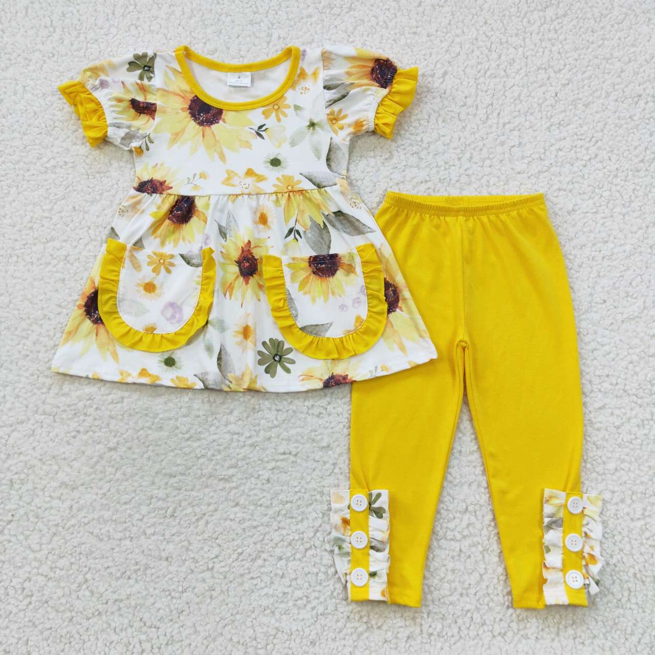 GSPO0755 yellow flowers pockets bell bottom pants girl outfit 20230727 RTS