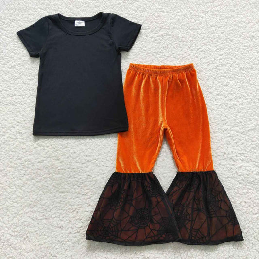 GSPO0772 halloween short sleeve tulle velvet bell bottom children girl outfit  RTS 20230731 RTS