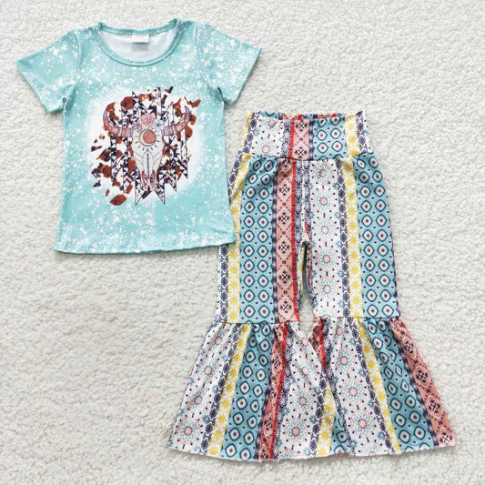 GSPO0776 preorder western cow short sleeve stripe pants girl outfit 20230725