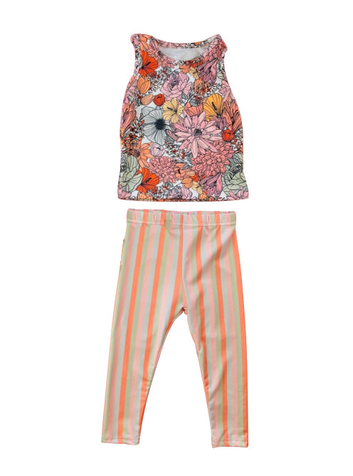 GSPO0779 preorder western flower stripe short sleeve brown pants girl outfit 20230704