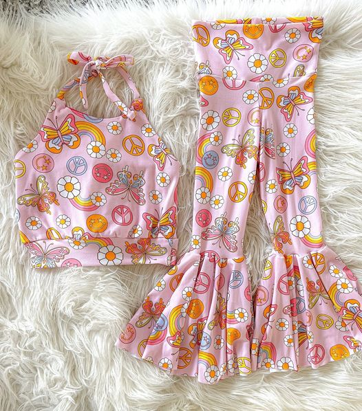 GSPO0782 preorder flower halter short sleeve pants girl outfit 20230706