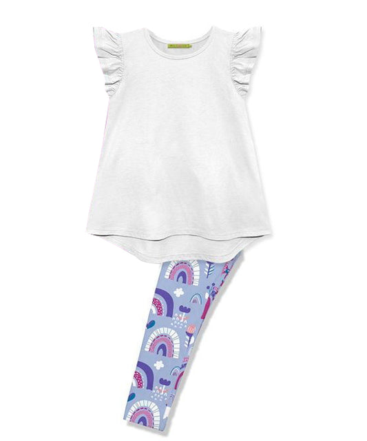 GSPO0793 blue rainbow short sleeve white cotton top western legging pants girl outfit 20230722